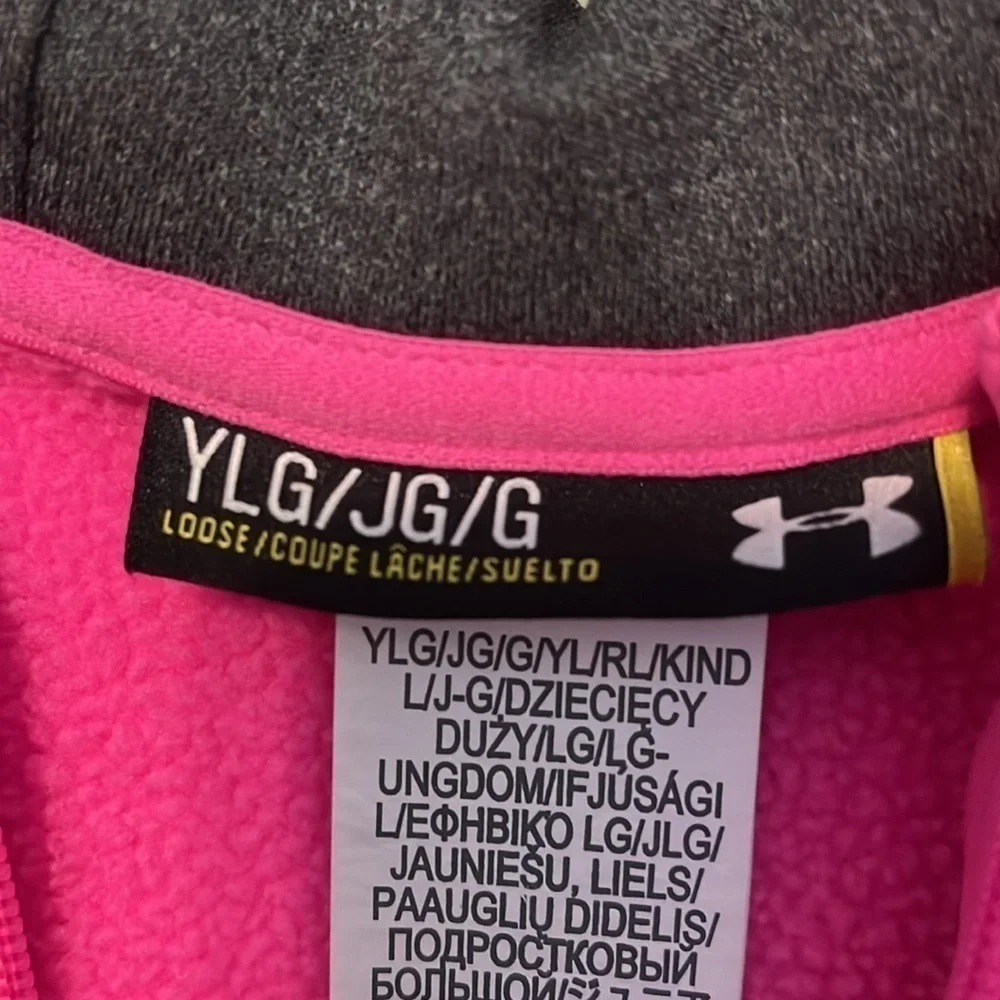 Under Armour Full Zip Jacket with Hood, Loose, Cold Gear, Hot Pink, Youth Large